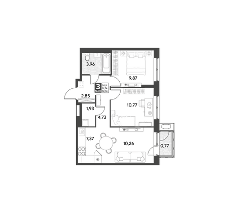 Продажа 3-комнатной квартиры 52,5 м², 13/25 этаж