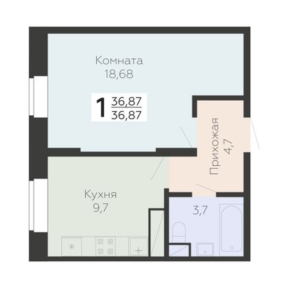 Продажа 1-комнатной квартиры 36,9 м², 3/22 этаж