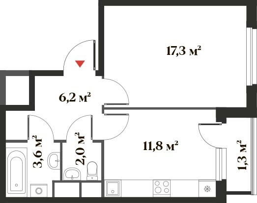 42,2 м², 1-комн. квартира, 4/6 этаж