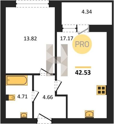 Продажа 1-комнатной квартиры 42,5 м², 1/9 этаж