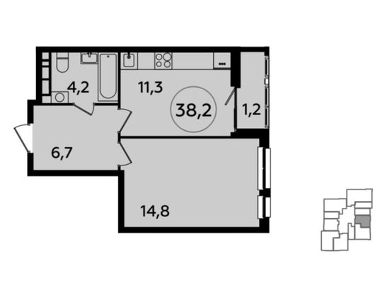 Продажа 1-комнатной квартиры 38,2 м², 20/20 этаж