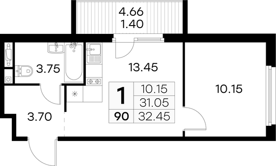 32,5 м², 1-комн. квартира, 10/15 этаж