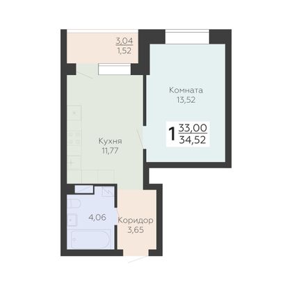 Продажа 1-комнатной квартиры 34,5 м², 10/24 этаж