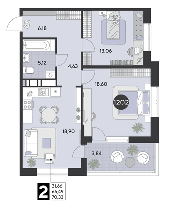 Продажа 2-комнатной квартиры 70,3 м², 14/21 этаж