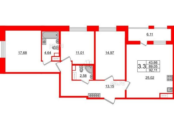 Продажа 3-комнатной квартиры 89,1 м², 2/12 этаж