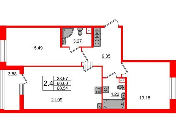 Продажа 2-комнатной квартиры 66,6 м², 1/12 этаж