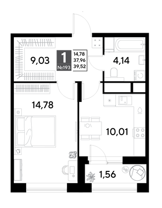 Продажа 1-комнатной квартиры 39,5 м², 16/25 этаж