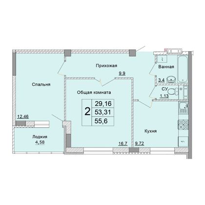 Продажа 2-комнатной квартиры 55,6 м², 1 этаж