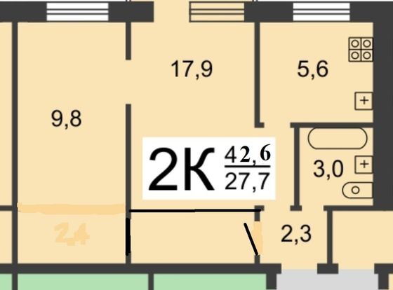 Продажа 2-комнатной квартиры 42,6 м², 1/5 этаж