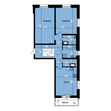 84,2 м², 2-комн. квартира, 8/23 этаж