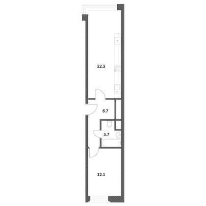 Продажа 1-комнатной квартиры 44,7 м², 22/22 этаж