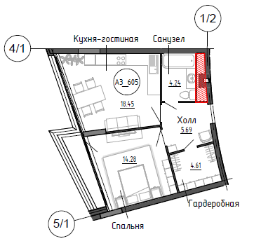 Продажа 1-комнатной квартиры 47,3 м², 6/10 этаж