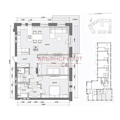 Продажа квартиры со свободной планировкой 101,6 м², 2/6 этаж