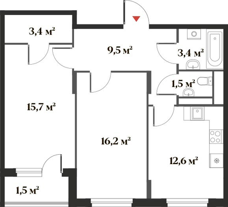 63,8 м², 2-комн. квартира, 2/6 этаж