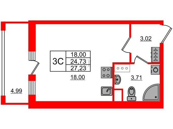 Продажа квартиры-студии 24,7 м², 13/15 этаж