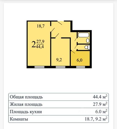 Продажа 2-комнатной квартиры 44,5 м², 8/9 этаж