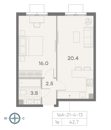 Продажа 1-комнатной квартиры 42,7 м², 10/23 этаж