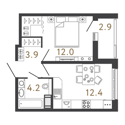 32,5 м², 1-комн. квартира, 12/24 этаж