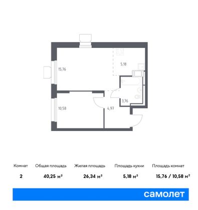 40,3 м², 1-комн. квартира, 11/17 этаж