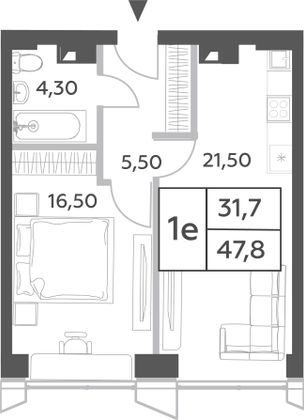 47,8 м², 2-комн. квартира, 50/56 этаж