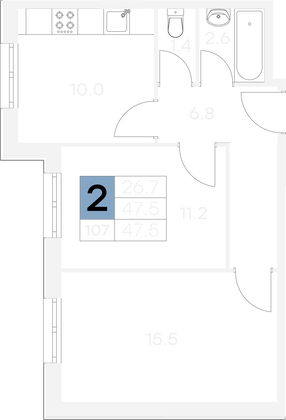 Продажа 2-комнатной квартиры 47,5 м², 1/9 этаж