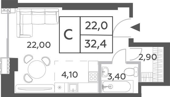 Продажа квартиры-студии 32,4 м², 2/52 этаж