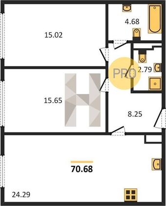 Продажа 2-комнатной квартиры 70,7 м², 2/8 этаж