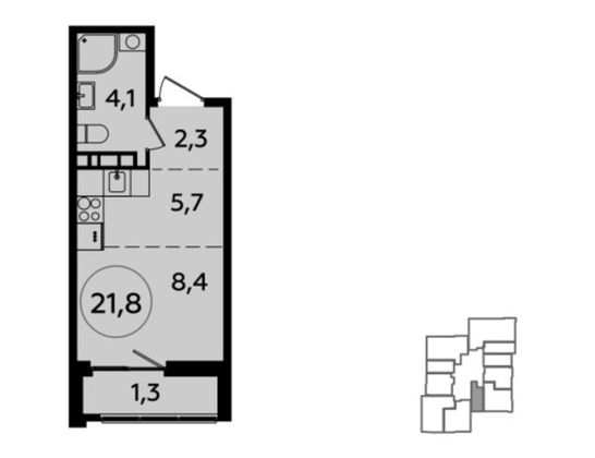 Продажа 1-комнатной квартиры 21,8 м², 3/22 этаж