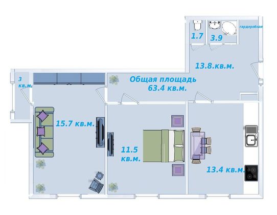 Продажа 2-комнатной квартиры 63 м², 8/18 этаж