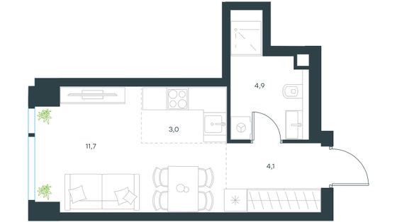 Продажа 1-комнатной квартиры 23,7 м², 19/44 этаж