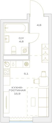 Продажа квартиры-студии 25,3 м², 9/23 этаж