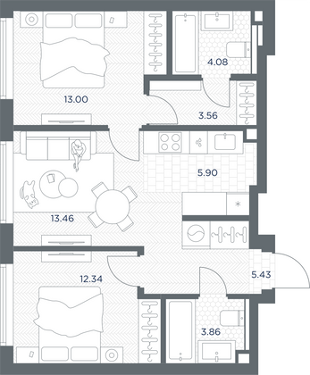 Продажа 2-комнатной квартиры 61,7 м², 25/49 этаж