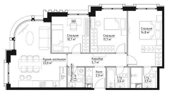 Продажа 3-комнатной квартиры 78,9 м², 23/28 этаж