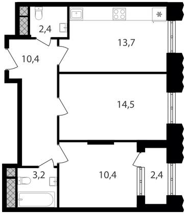 Продажа 2-комнатной квартиры 57 м², 8/30 этаж