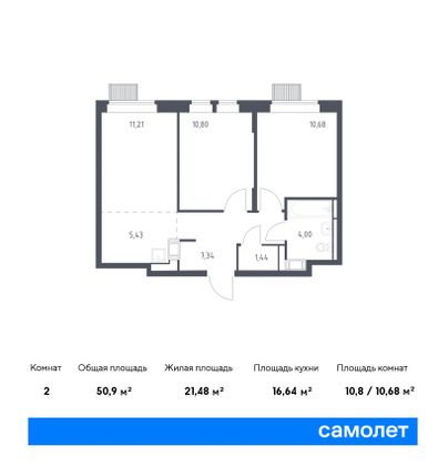 50,9 м², 2-комн. квартира, 25/25 этаж