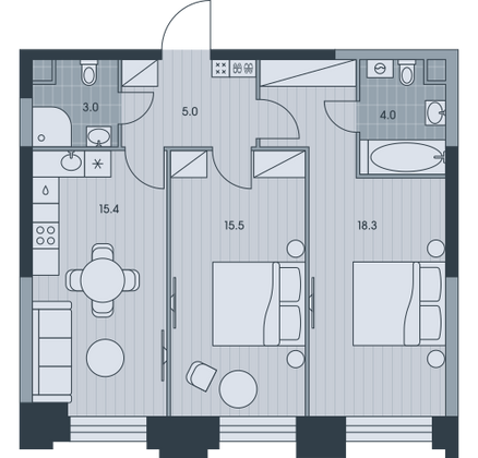 61,2 м², 3-комн. квартира, 19/34 этаж