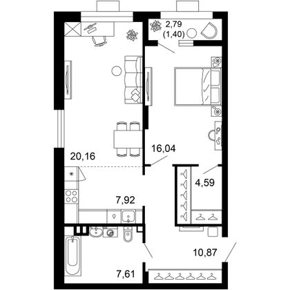 68,6 м², 2-комн. квартира, 1/10 этаж