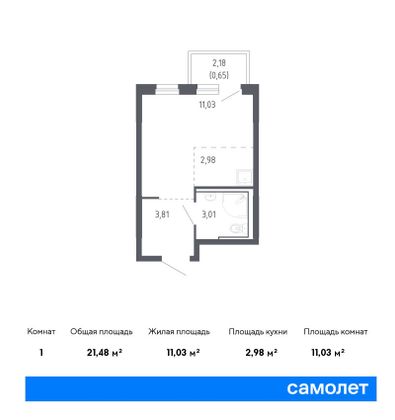 21,5 м², студия, 3/17 этаж