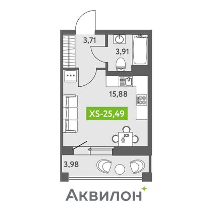 26,3 м², студия, 3/13 этаж