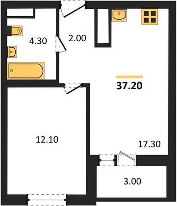 Продажа 1-комнатной квартиры 37,2 м², 6/26 этаж