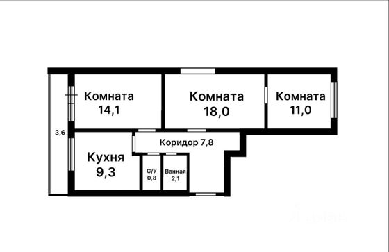 Продажа 3-комнатной квартиры 63,1 м², 1/14 этаж