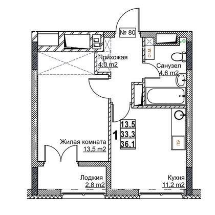 Продажа 1-комнатной квартиры 36,1 м², 10/24 этаж