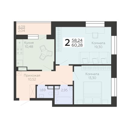 Продажа 2-комнатной квартиры 60,3 м², 6/18 этаж