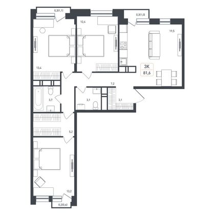 81,6 м², 3-комн. квартира, 5/8 этаж