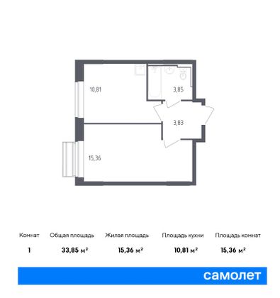 33,8 м², 1-комн. квартира, 2/9 этаж