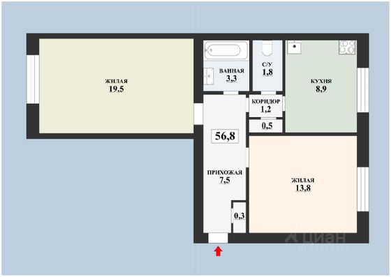 Продажа 2-комнатной квартиры 58,6 м², 1/3 этаж