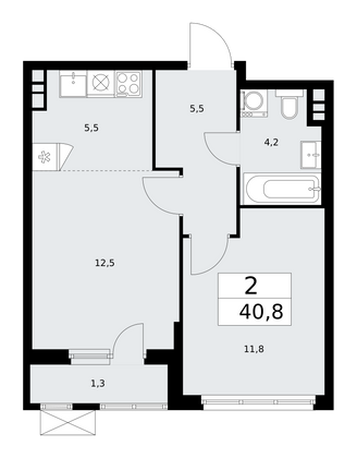 40,8 м², 2-комн. квартира, 5/16 этаж