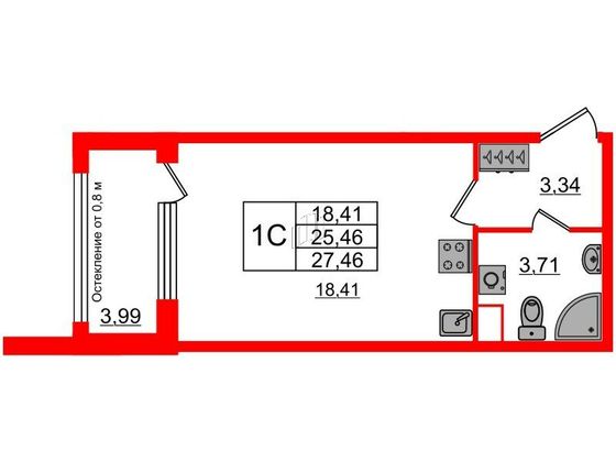 Продажа квартиры-студии 25,5 м², 2/7 этаж