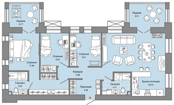 Продажа 3-комнатной квартиры 94 м², 7/7 этаж