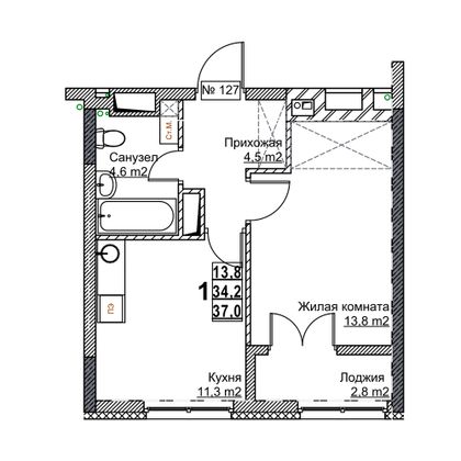 Продажа 1-комнатной квартиры 37 м², 16/24 этаж